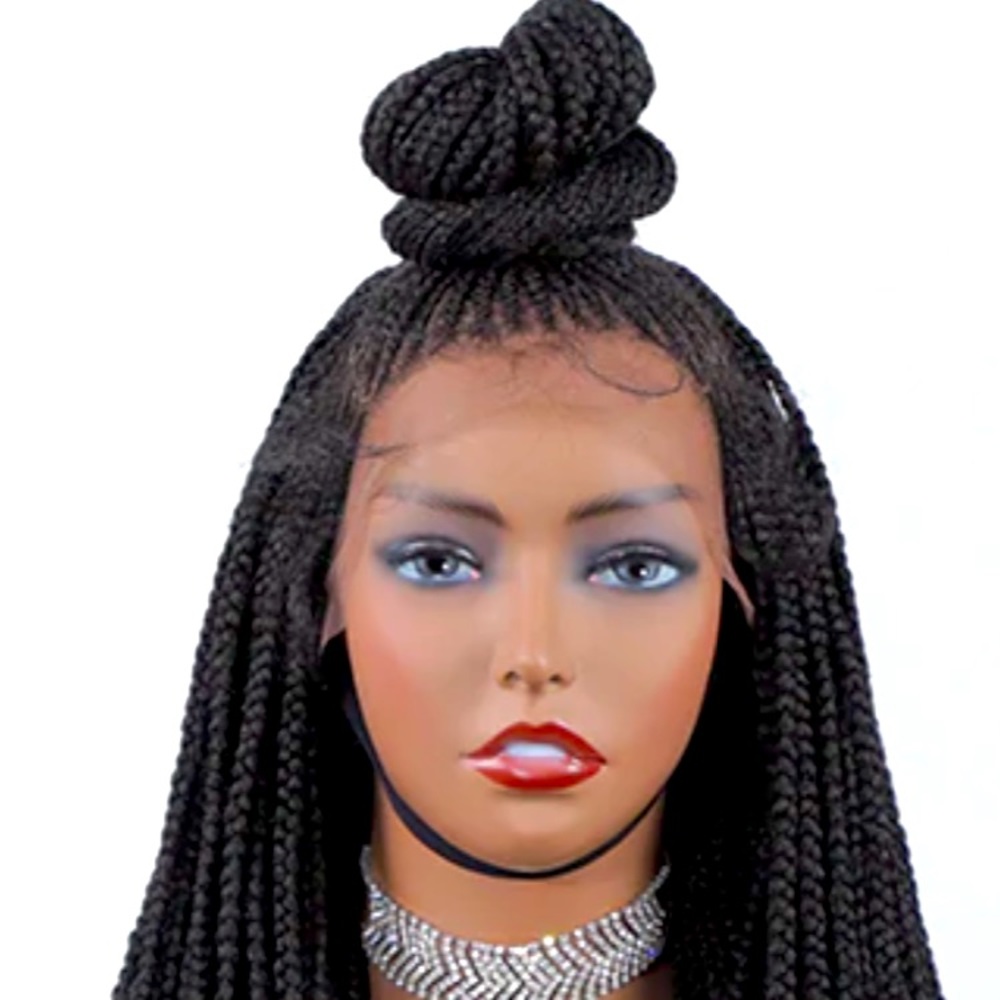 100% Hand-Braided Box Braids High Bun Cornrow 13x5 Braided Lace Wig